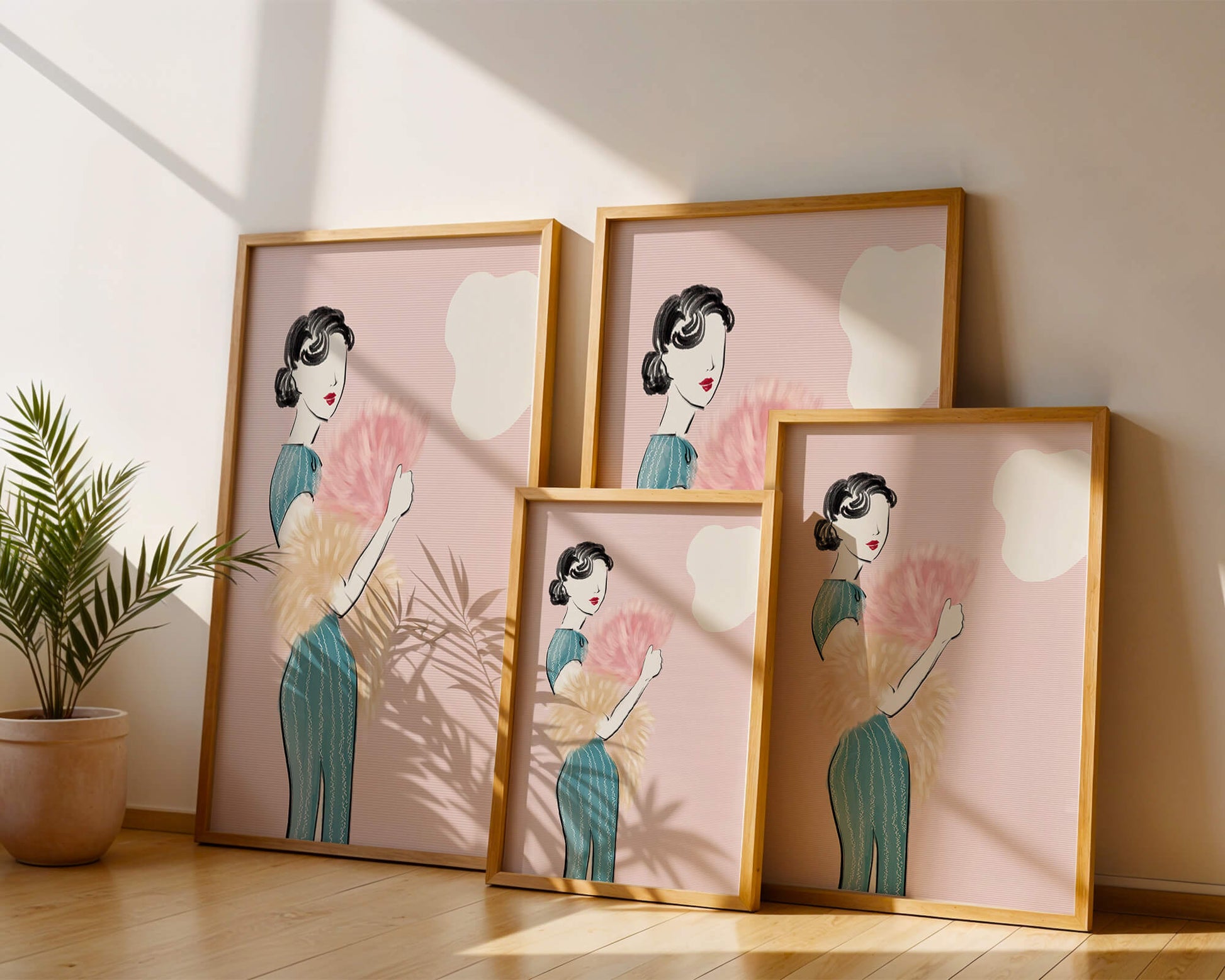 Elegant woman in vintage dress with pink background