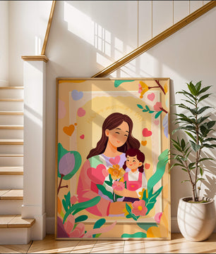 Ilustración de madre e hija con flores para el Día de la Madre