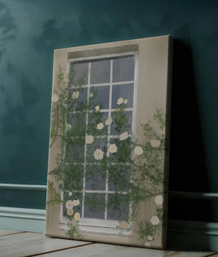 Floral Window with Climbing Roses in a Tranquil Setting