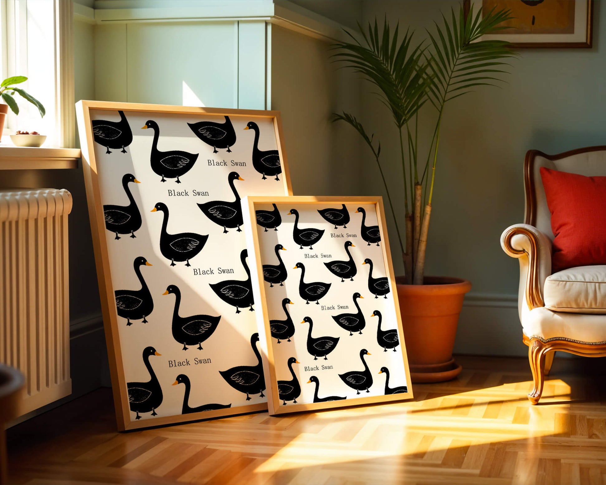 Seamless bird pattern with minimalist design and bold accents