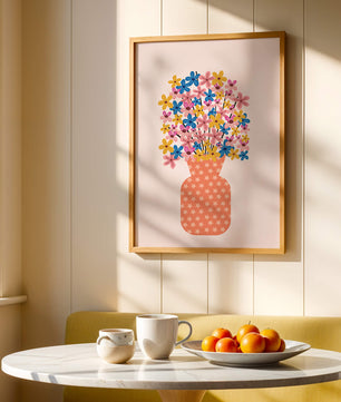 Colorful flower bouquet in a star-patterned vase