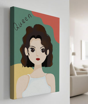 Stylized illustration of a confident woman with abstract background