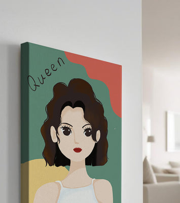 Stylized illustration of a confident woman with abstract background