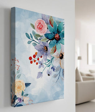 Watercolor floral illustration with vibrant flowers and leaves