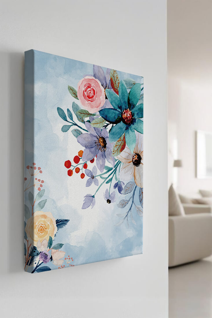 Ilustración floral acuarela con flores y hojas vibrantes
