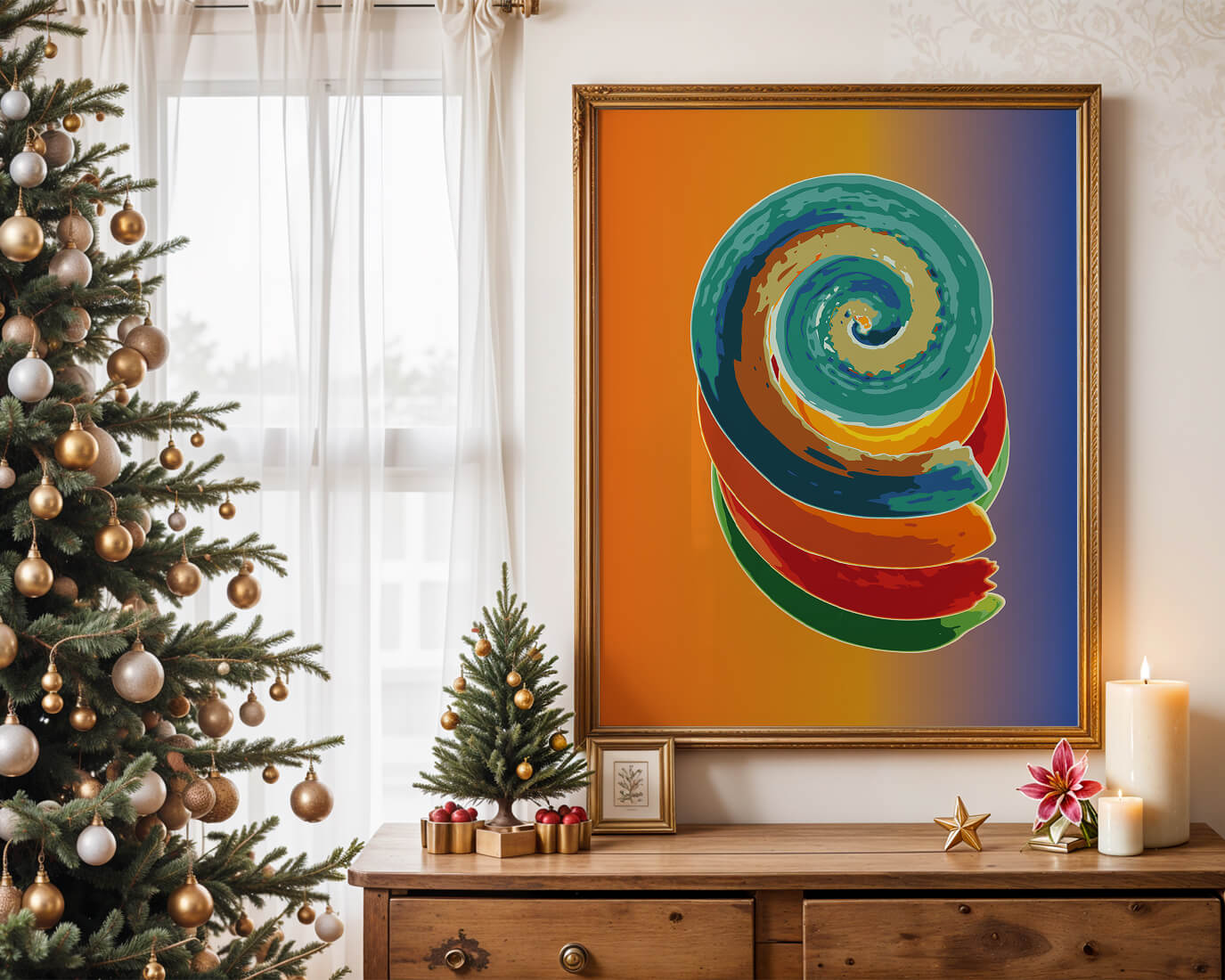 Bunte Spirale abstrakte Kunst mit lebendigem Farbverlauf Hintergrund