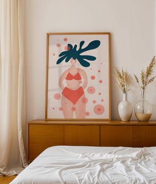 Abstract Illustration of a Woman in Swimwear with Creative Hair Design - Mi tienda