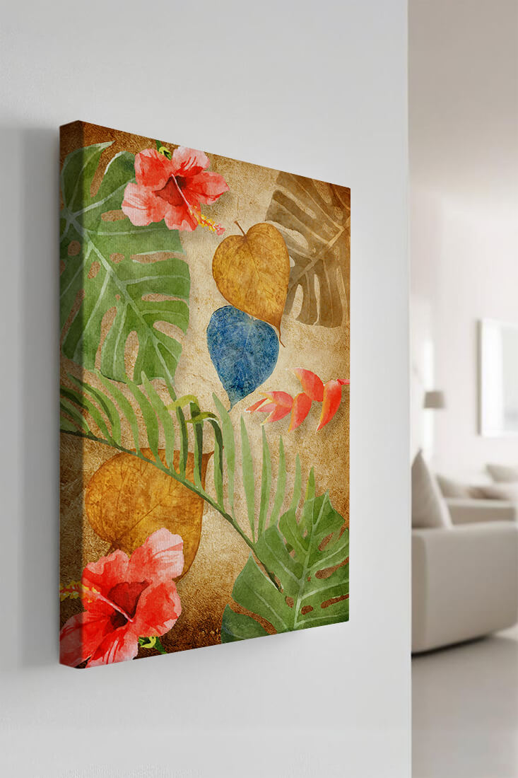 Vibrant tropical leaves and flowers watercolor design