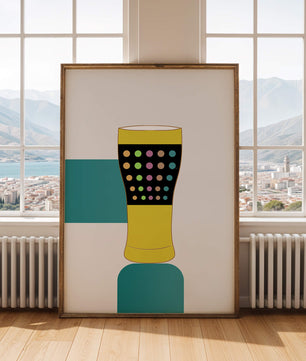 Colorful abstract illustration of a pint glass with dotted pattern