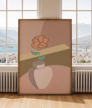 Ilustración abstracta de un jarrón con una flor en colores pastel
