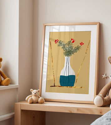 Vase with Red Flowers and Golden Accents