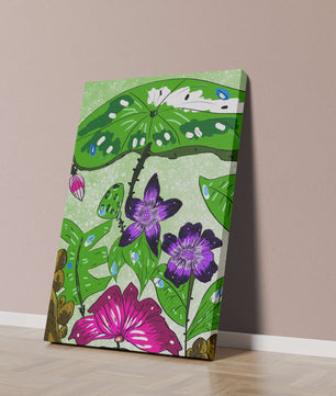 Bunte Blumenillustration mit exotischen Blumen und Blättern