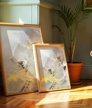 Delicate floral art with gold accents and abstract background