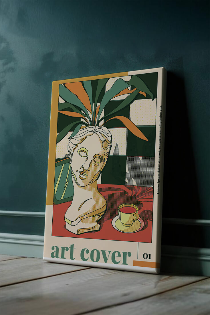 Abstract Art with Bust and Coffee Cup