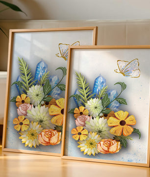 Floral and crystal arrangement with golden butterfly