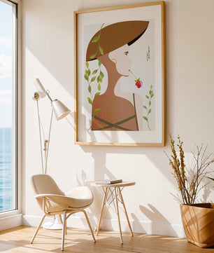 Elegant Abstract Portrait of a Woman with Floral Elements and a Large Hat - Mi tienda
