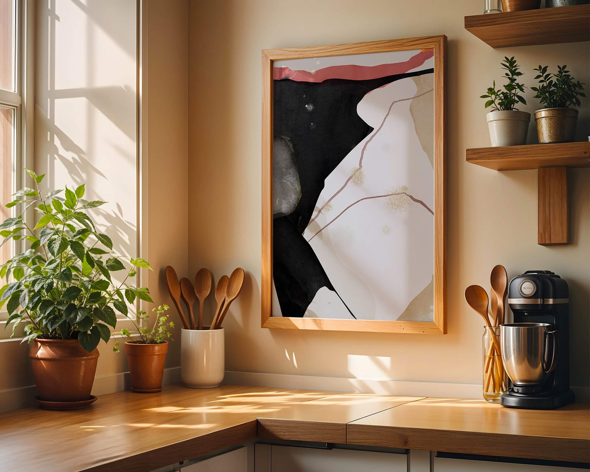 Abstract Composition with Bold Black and Subtle Gold Accents
