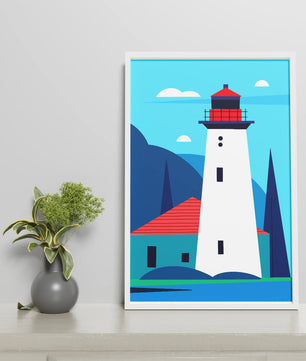 Illustration moderne d'un phare avec des couleurs vives