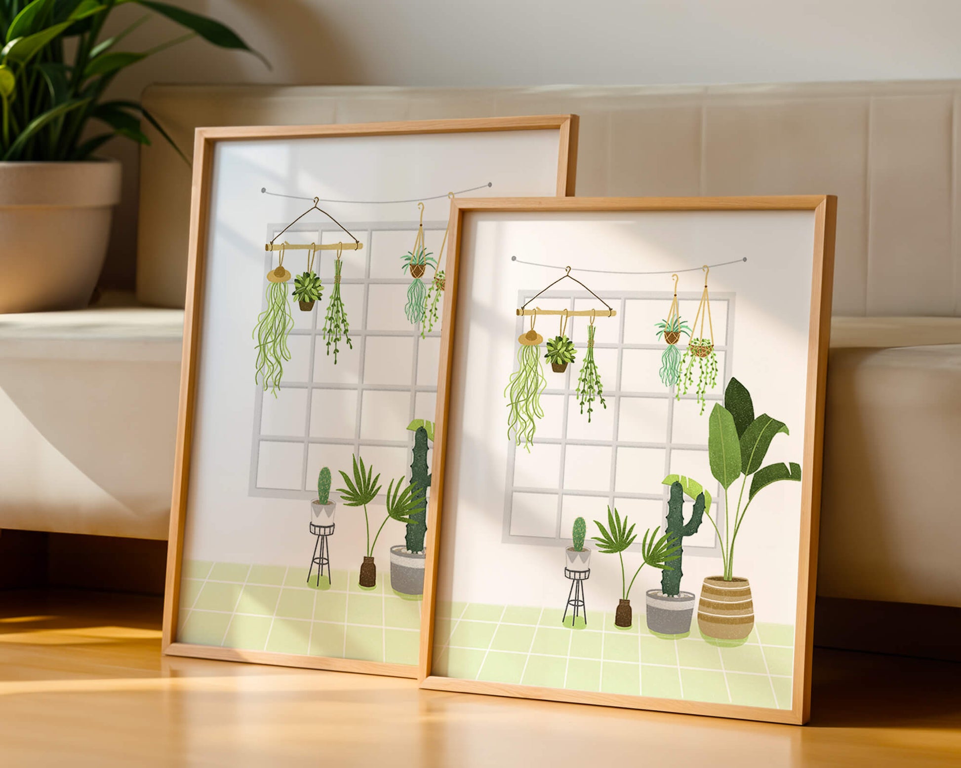 Decoración de interior con plantas colgantes y en macetas