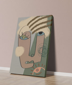 Retrato abstracto con formas geométricas y tonos terrosos