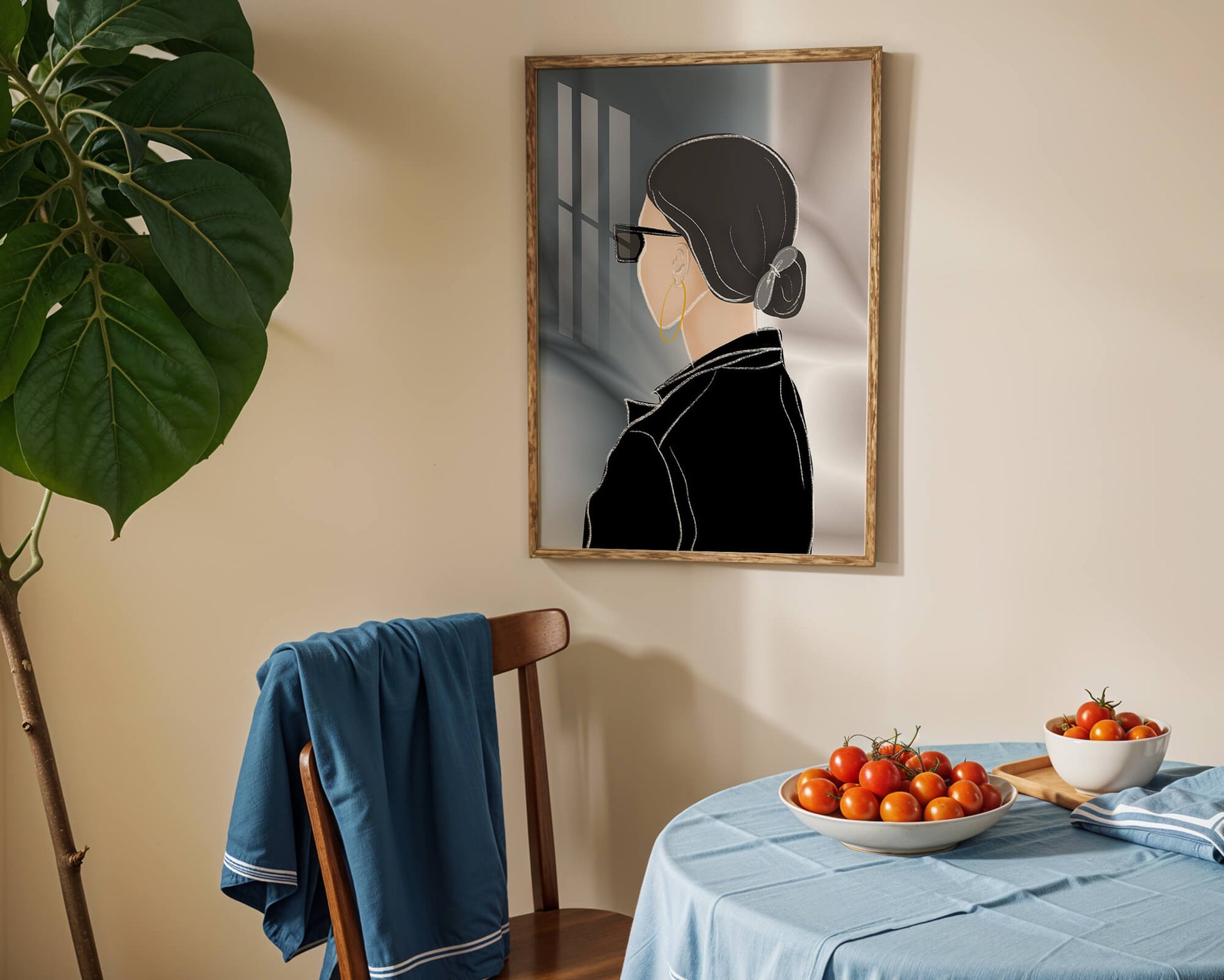 Modern woman with sunglasses and gold hoop earrings