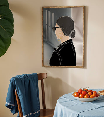 Modern woman with sunglasses and gold hoop earrings