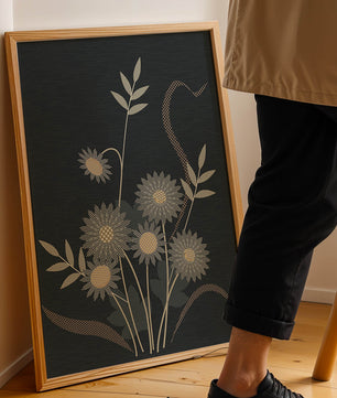 Abstract floral design with intricate patterns on dark background