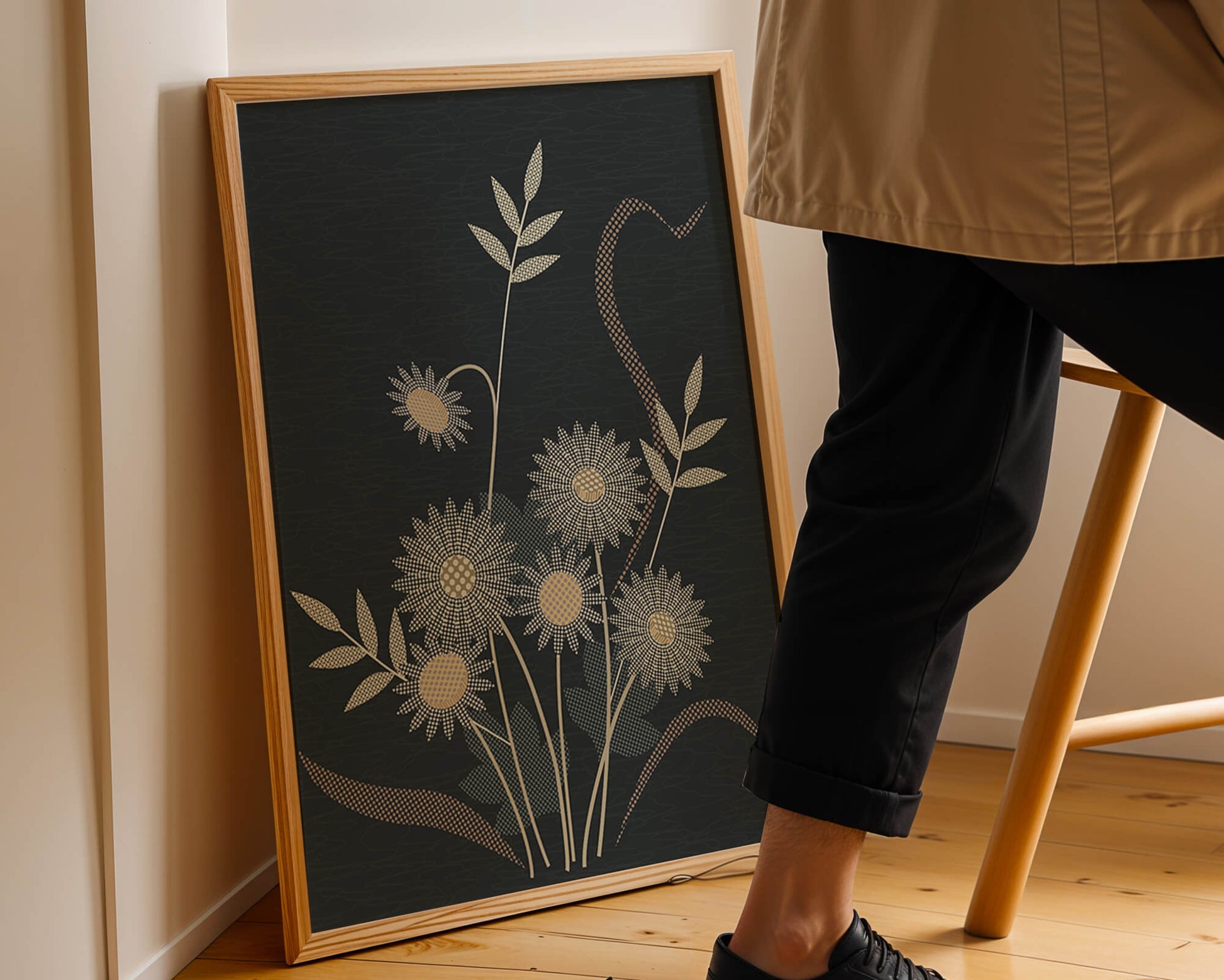 Abstract floral design with intricate patterns on dark background