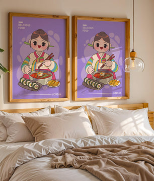 Charming illustration of Korean cuisine with a cheerful character
