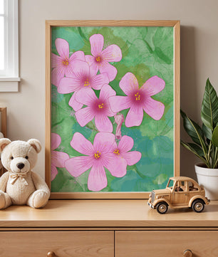 Zarte rosa Blüten auf einem leuchtend grünen Hintergrund Illustration