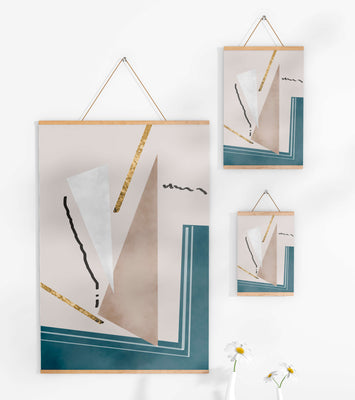 Abstract geometric artwork featuring gold elements