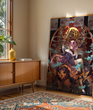 Fantasy character with mythical beast in vibrant illustration