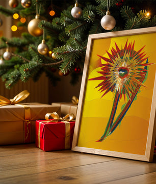 Abstract vibrant sunflower art with dynamic geometric shapes