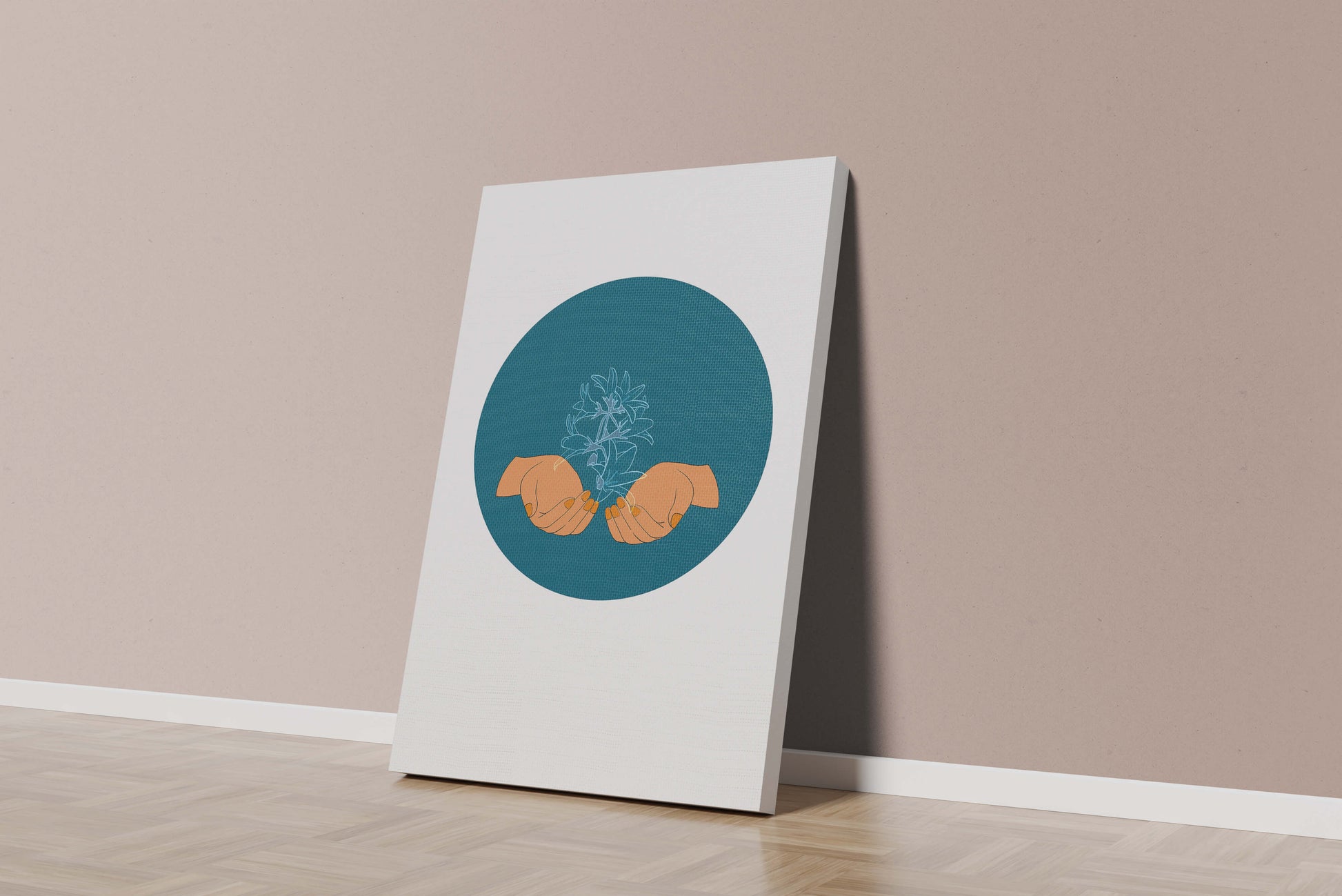 Illustration of Hands Holding a Plant with Teal Background