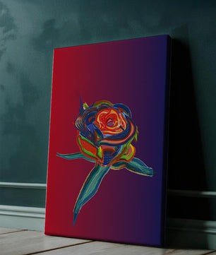 Rosa abstracta vibrante con colores dinámicos sobre fondo degradado