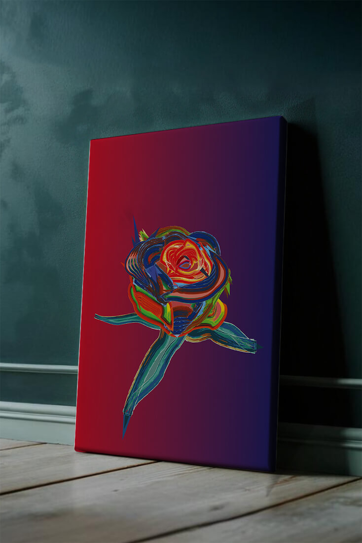 Rosa abstracta vibrante con colores dinámicos sobre fondo degradado