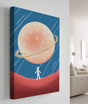 Illustration Of A Large Planet Against A Stardust Background With A Small Figure In The Foreground