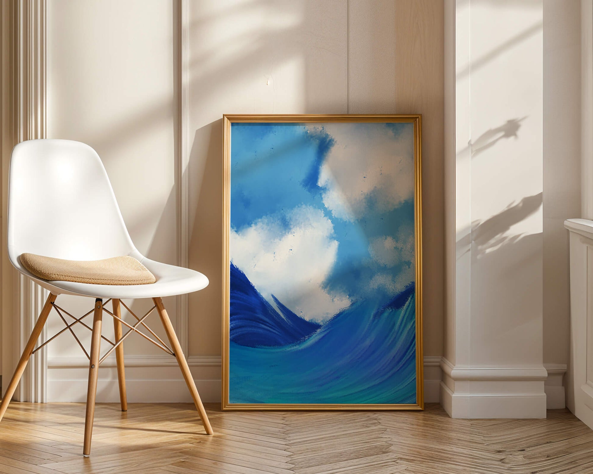Beautiful ocean waves under a cloudy sky artwork