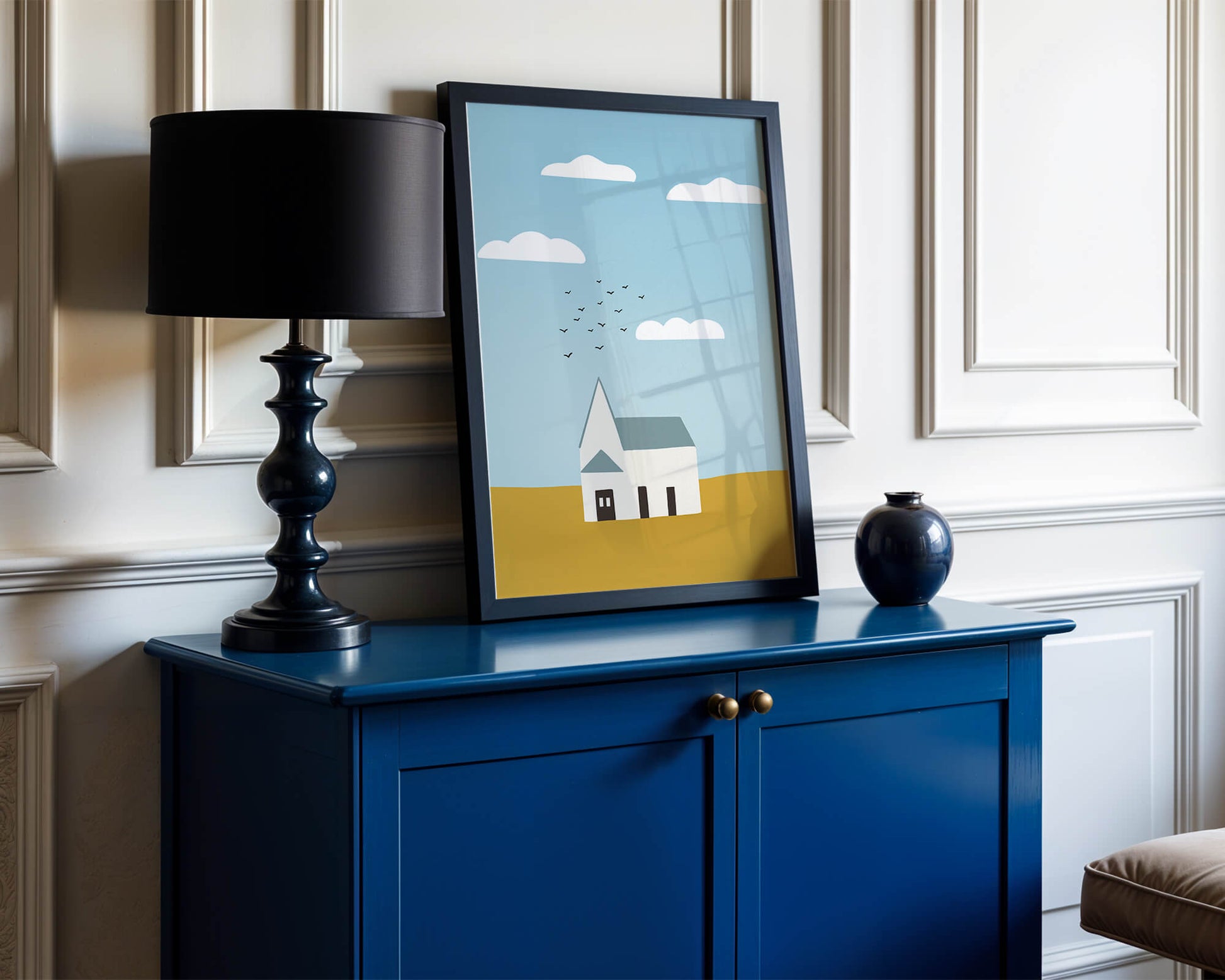 Minimalist Landscape with a White House and Sky