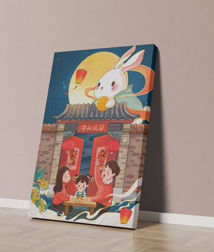 Célébration de la fête de la mi-automne avec un lapin et une réunion de famille