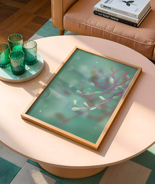 Diseño abstracto sereno con hojas pastel y fondo borroso
