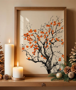 Elegant watercolor tree with vibrant orange fruit