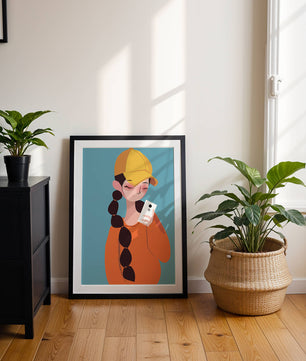 Colorful illustration of a girl with a smartphone