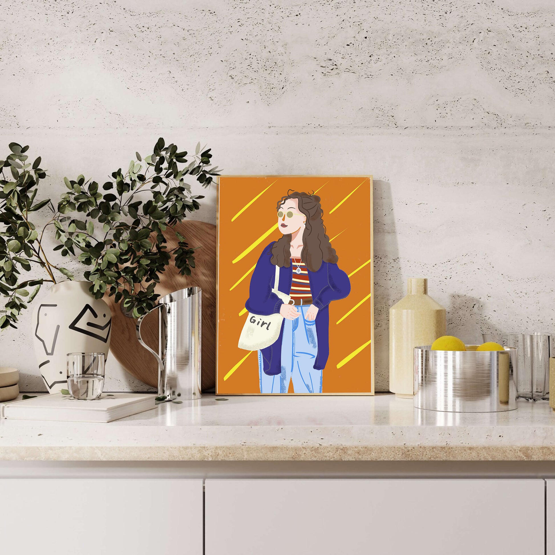 Trendy girl with sunglasses and casual outfit illustration