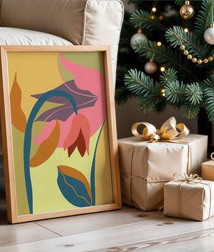 Abstract floral illustration with vibrant colors and organic shapes