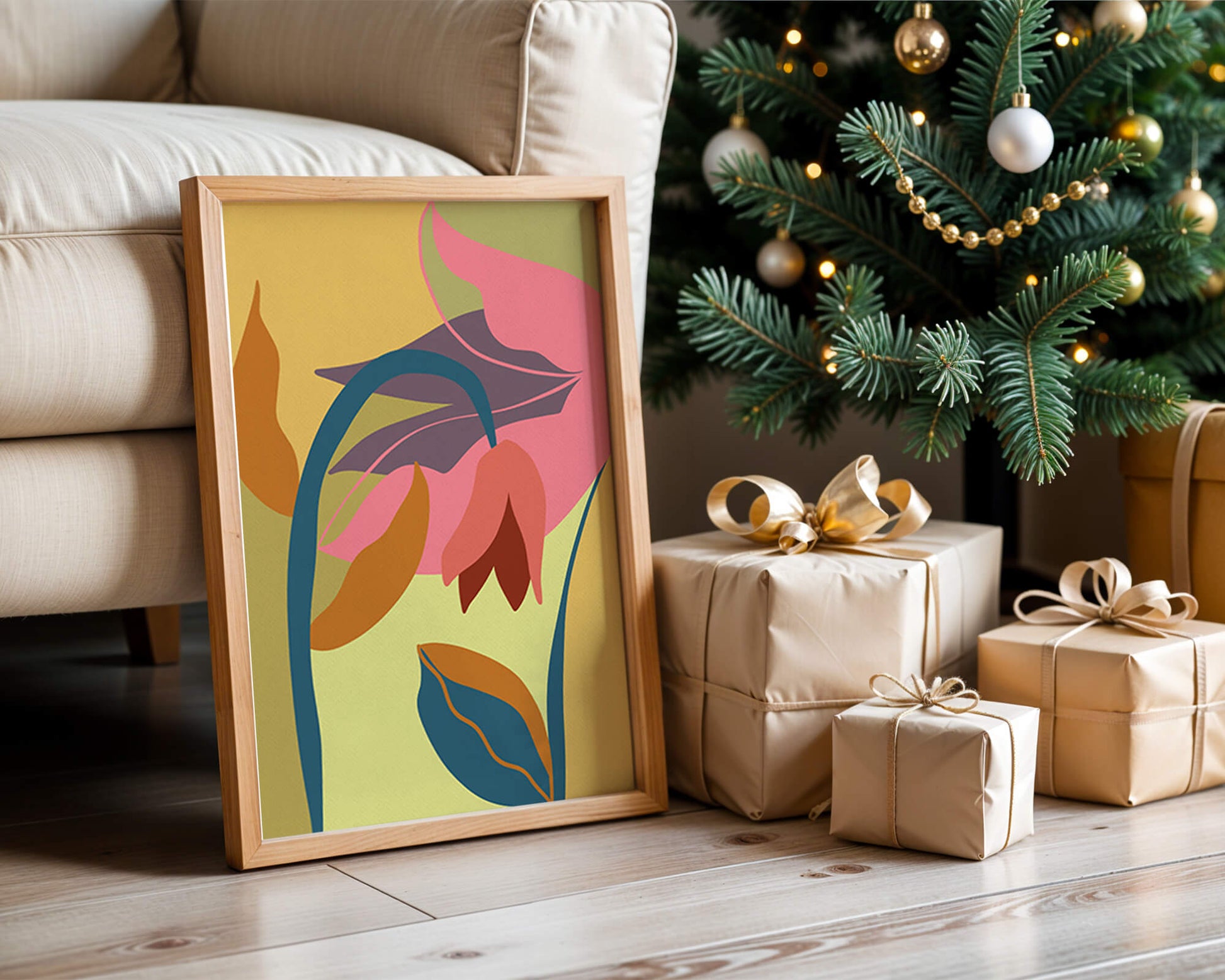 Abstract floral illustration with vibrant colors and organic shapes
