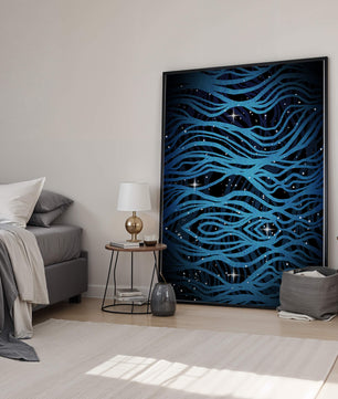 Abstract blue wave lines with starry night background