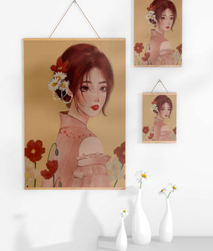 Portrait élégant d'une femme avec des ornements floraux et une expression douce