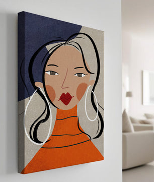Colorful abstract portrait featuring a woman with red lips and hoop earrings on textured background - Mi tienda