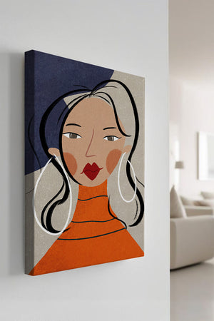 Colorful abstract portrait featuring a woman with red lips and hoop earrings on textured background - Mi tienda